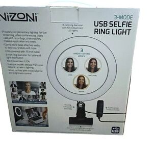 Nizoni USB Ring Light LED Video Selfies Tiktok YouTube 3 Mode Wired Controller
